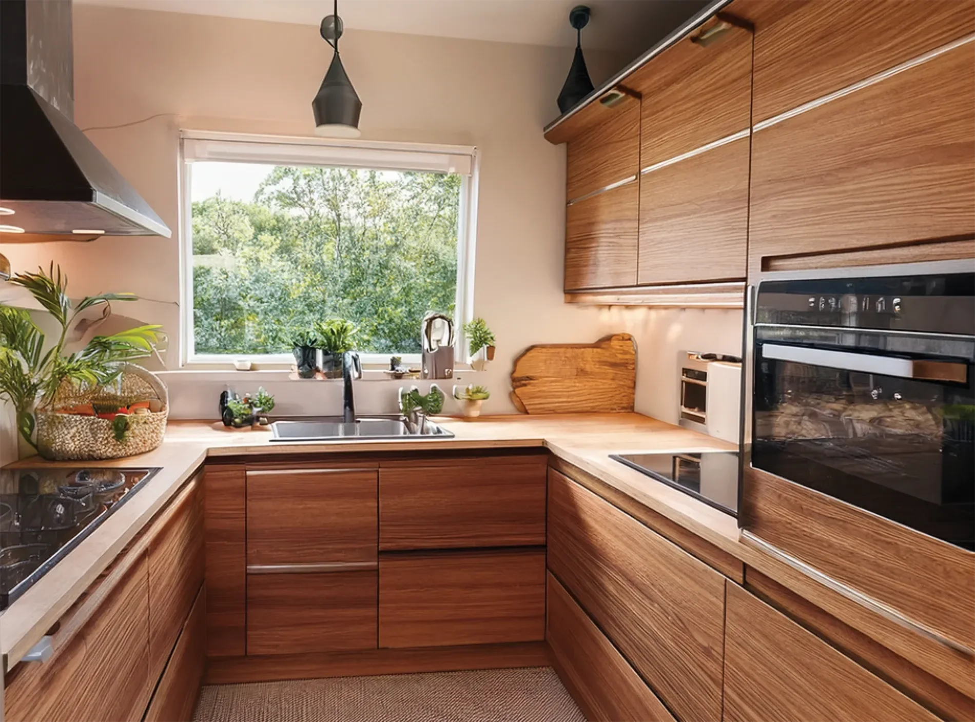 An inside look to a small backyard ADU kitchen.
