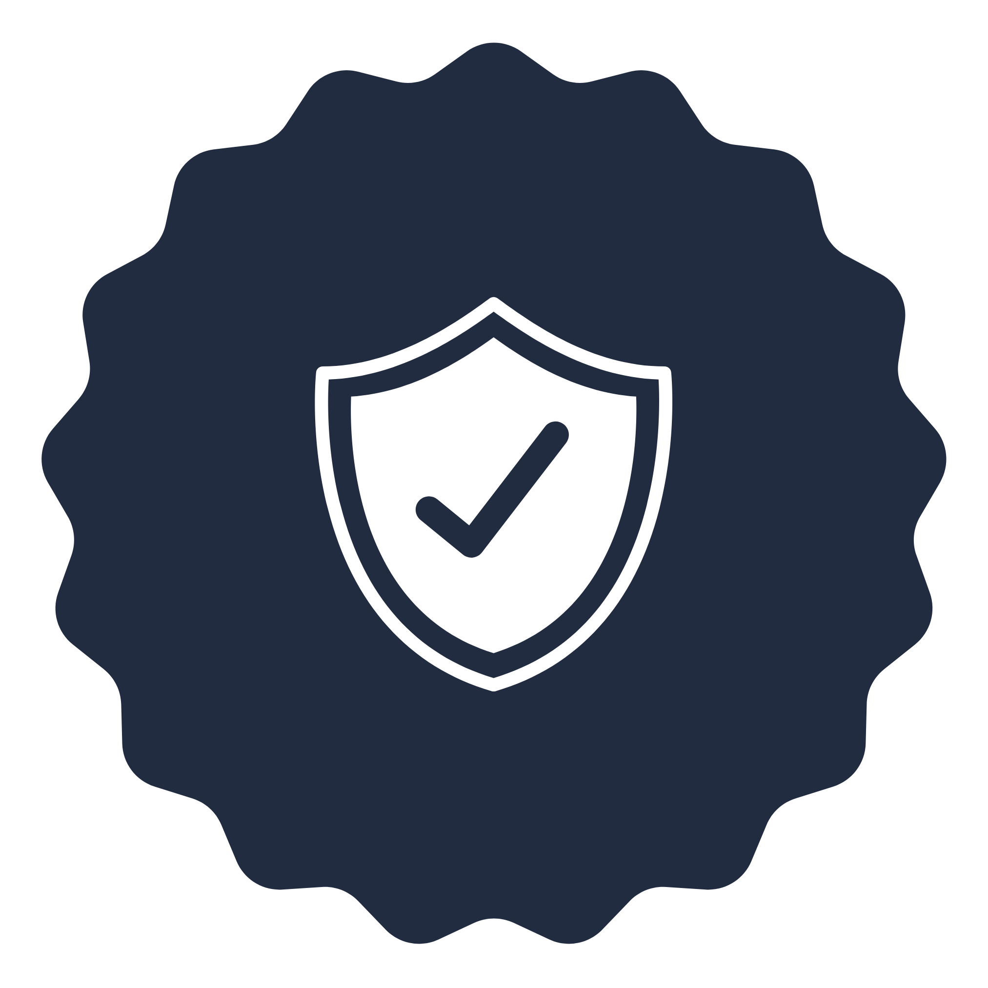 Shield icon with a checkmark inside, symbolizing security or protection.
