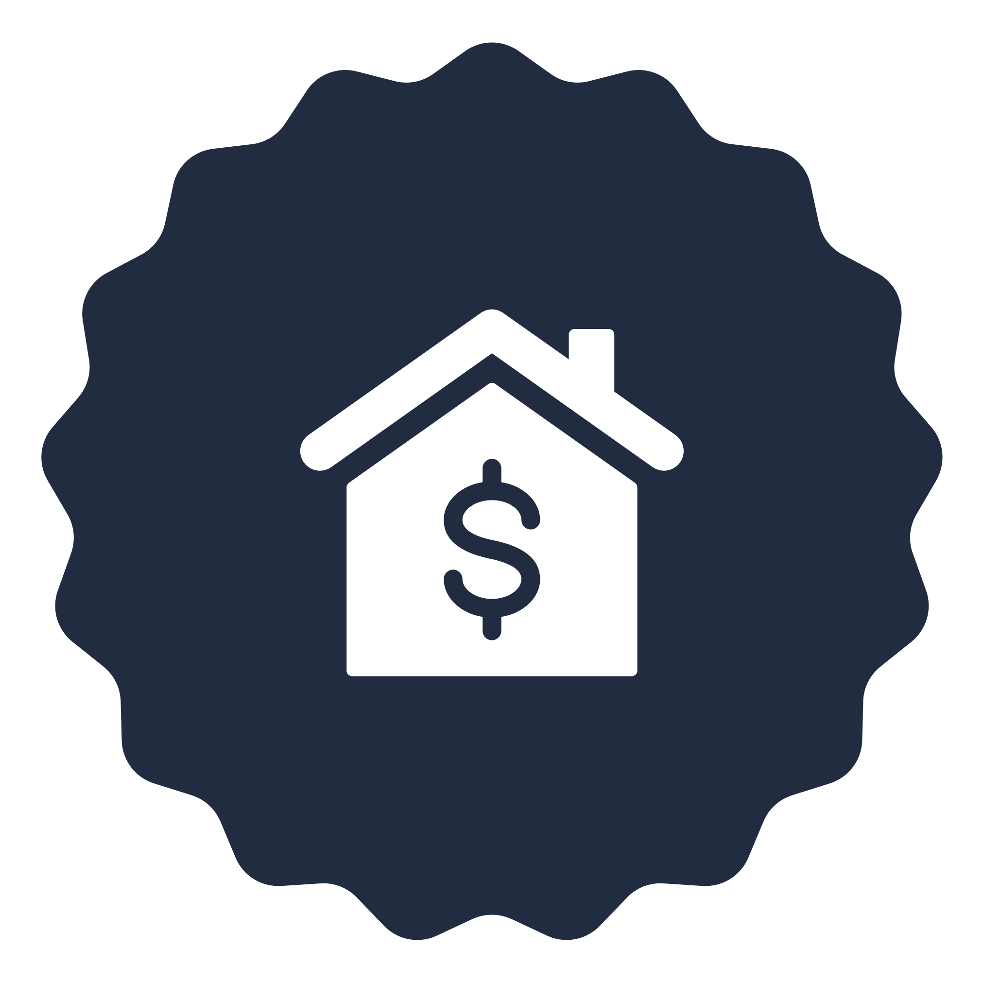 Icon of a house with a dollar sign inside, representing real estate or home financing.