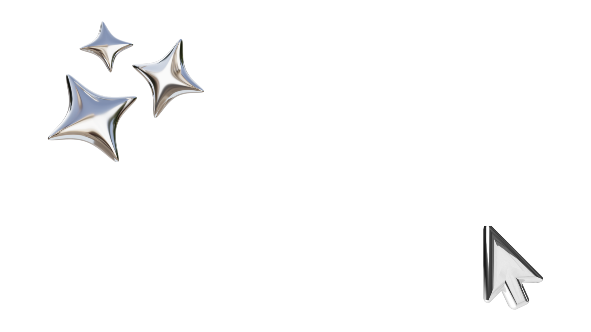 Silver metallic stars and arrow logo on a transparent background with a multicolored horizontal bar