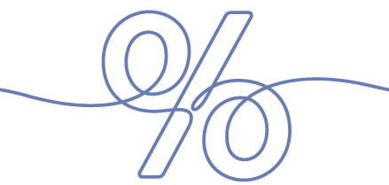 Line drawing of a percentage symbol with a curved line underneath.