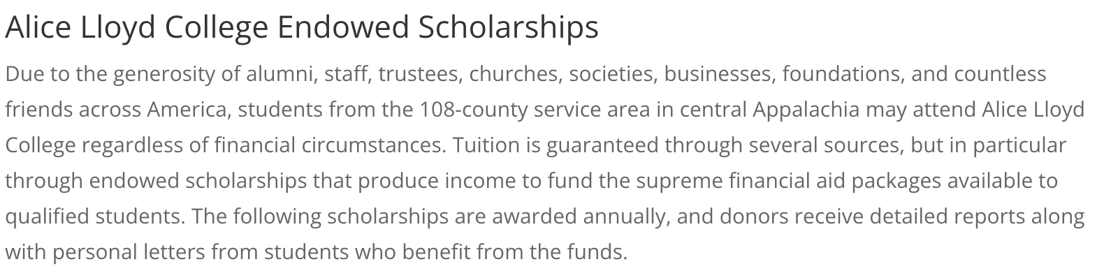 Alice Lloyd College Scholarship