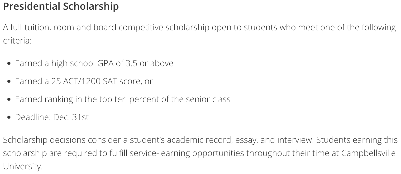 Campbellsville University Scholarships