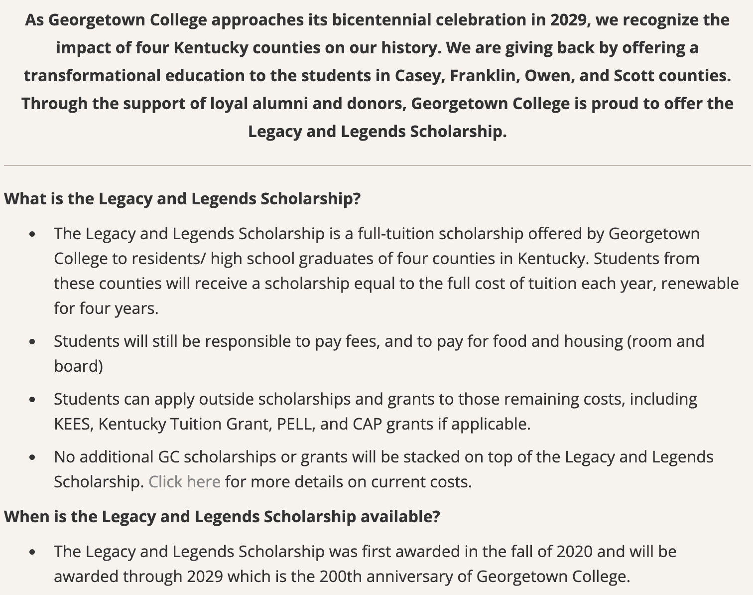 Georgetown College Legacy and Legends Scholarship