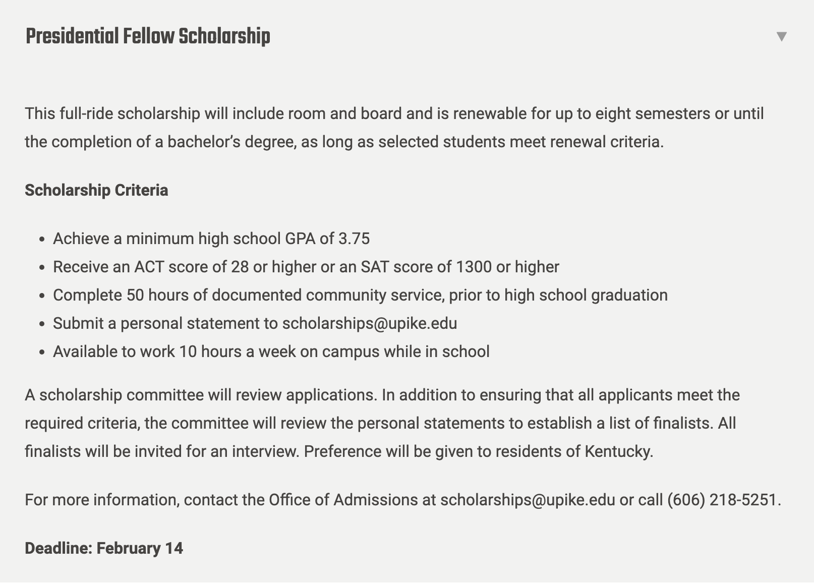 University of Pikeville Scholarships