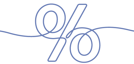 Line art of a percentage symbol with a wavy line background