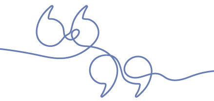 Line drawing of quotation marks and a curly line.