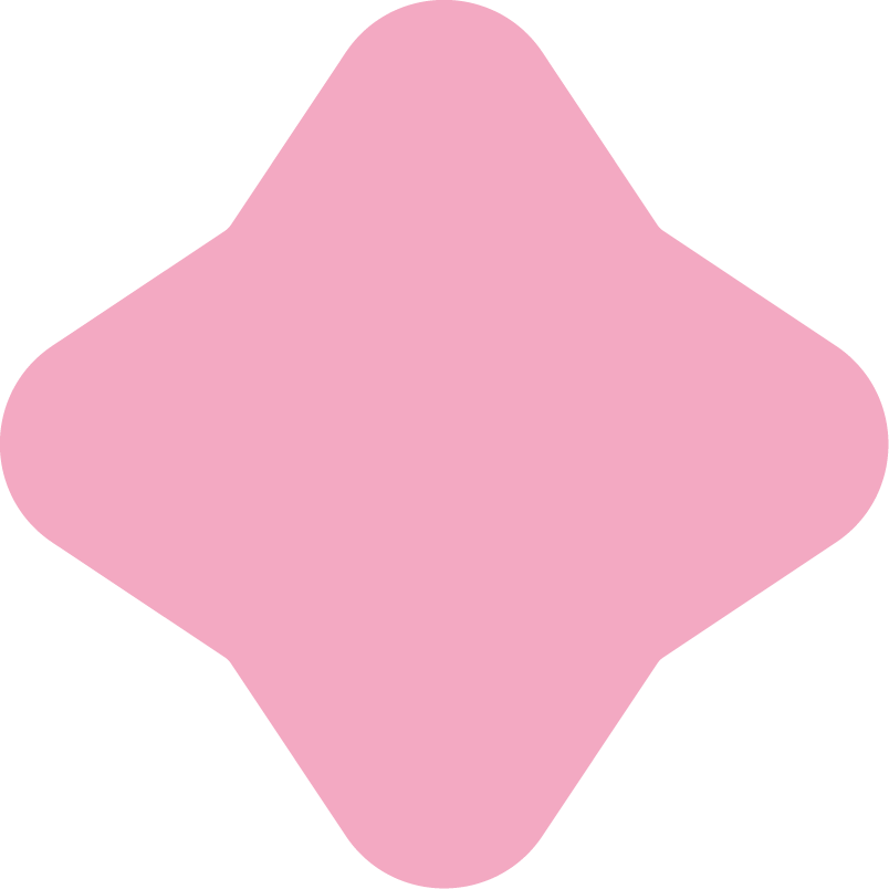 A pink symmetrical abstract shape with rounded edges and a diamond-like appearance.