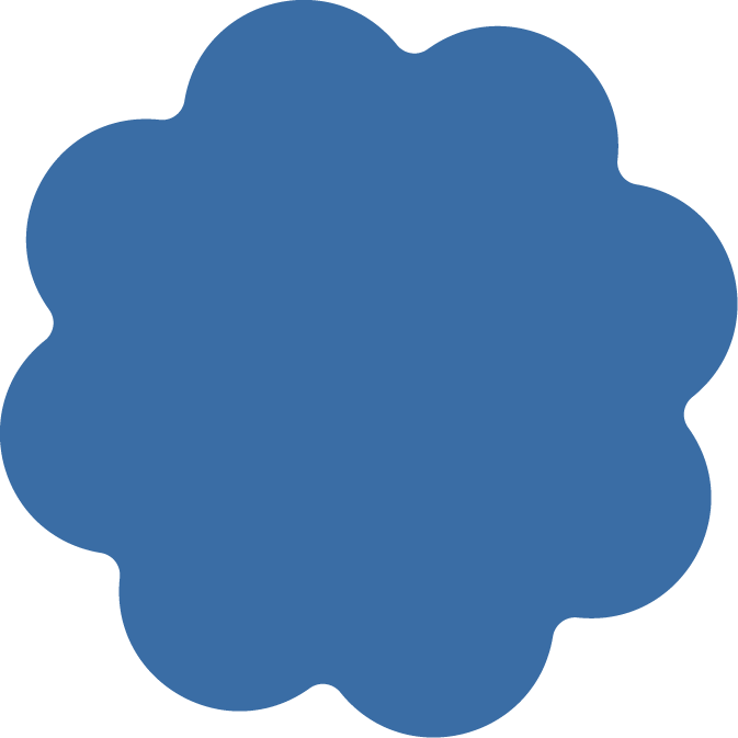 A solid blue circle with scalloped edges.