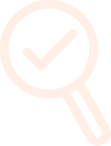 Magnifying glass with a checkmark inside.