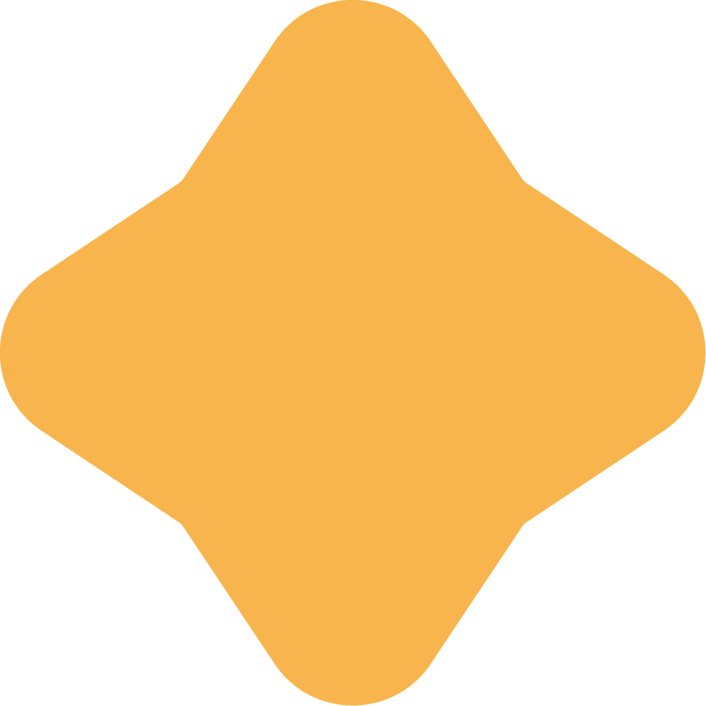 An abstract geometric shape with rounded edges, resembling a diamond, in orange color.
