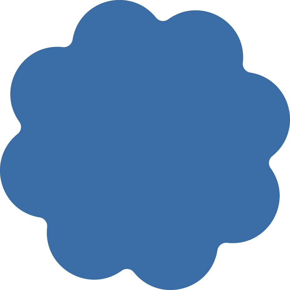 A solid blue circle with scalloped edges.
