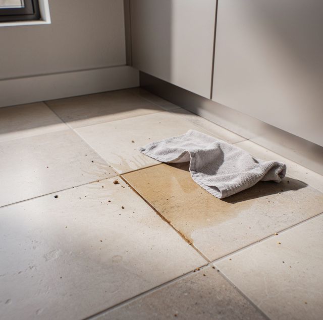 cracked concrete floor slab with water stain and rising damp