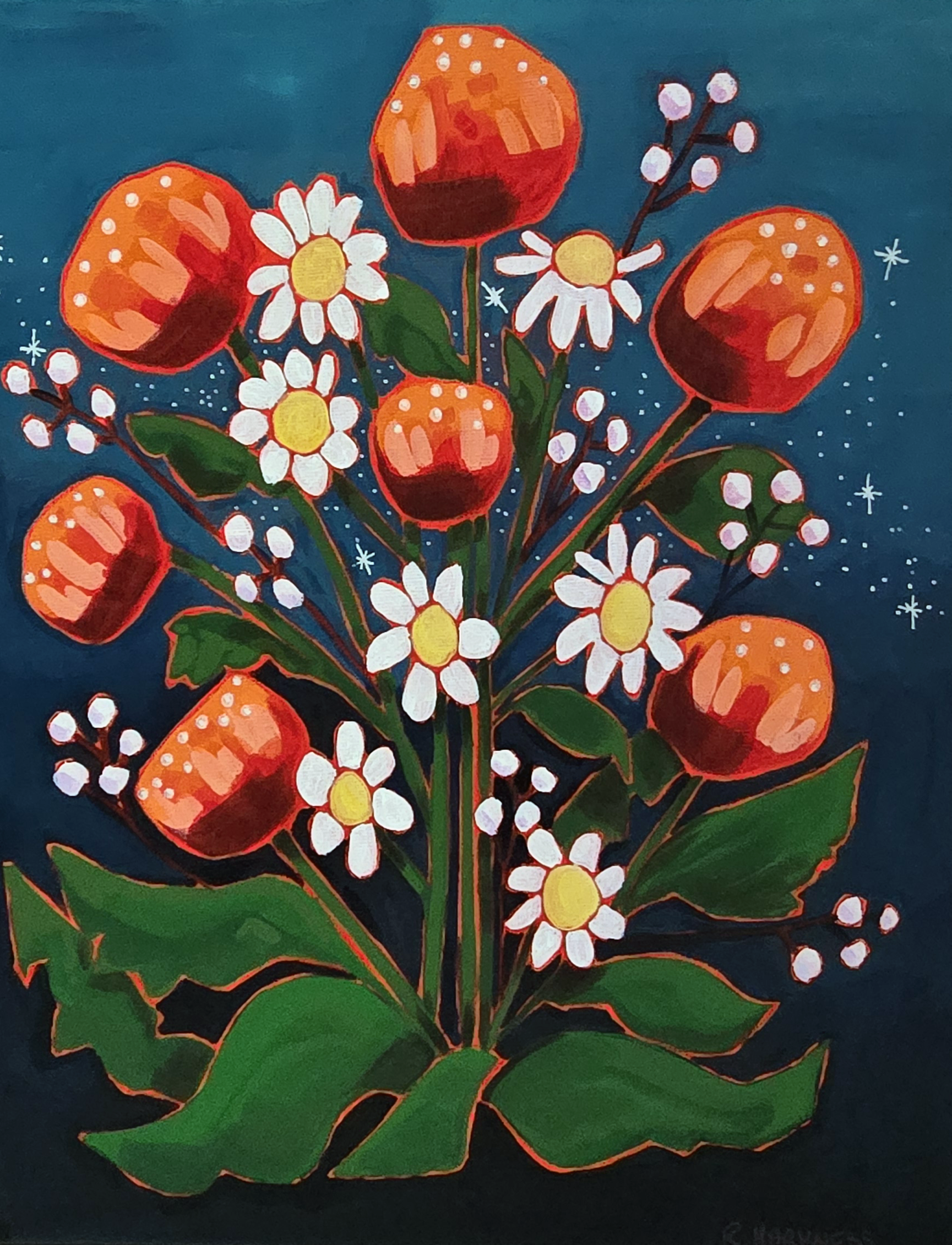Daisies and Red Bulbs
