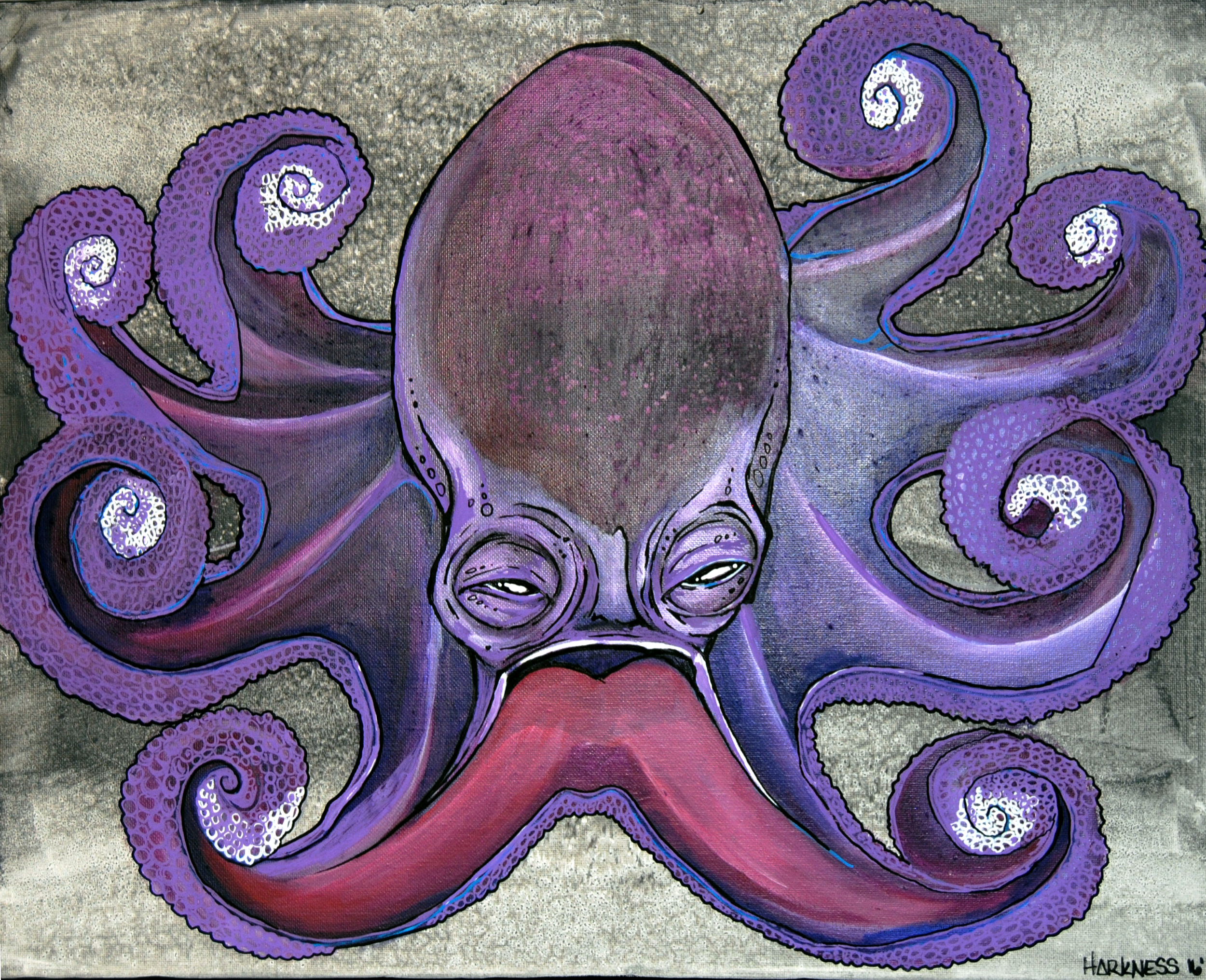 Purple octopus on a gray background
