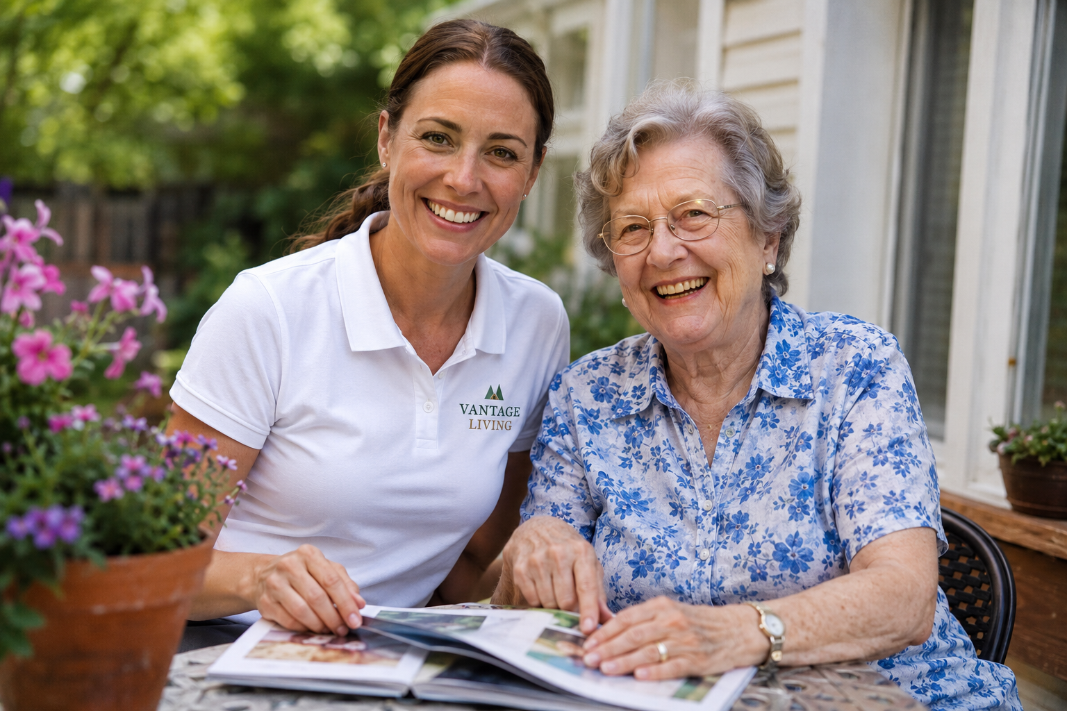 Vantage Living caregiver providing companion care and support to senior client in Duluth, MN
