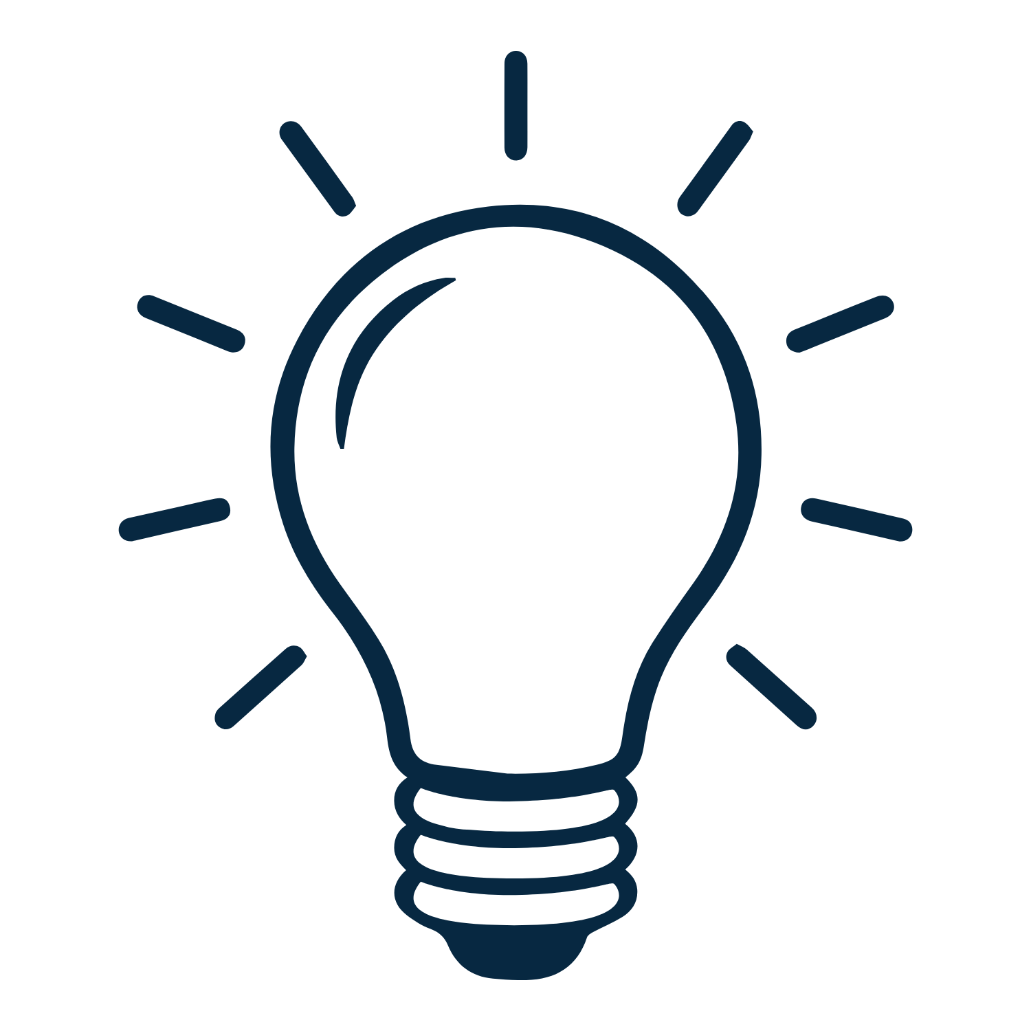 Outline of a lightbulb with lines indicating it is illuminated.