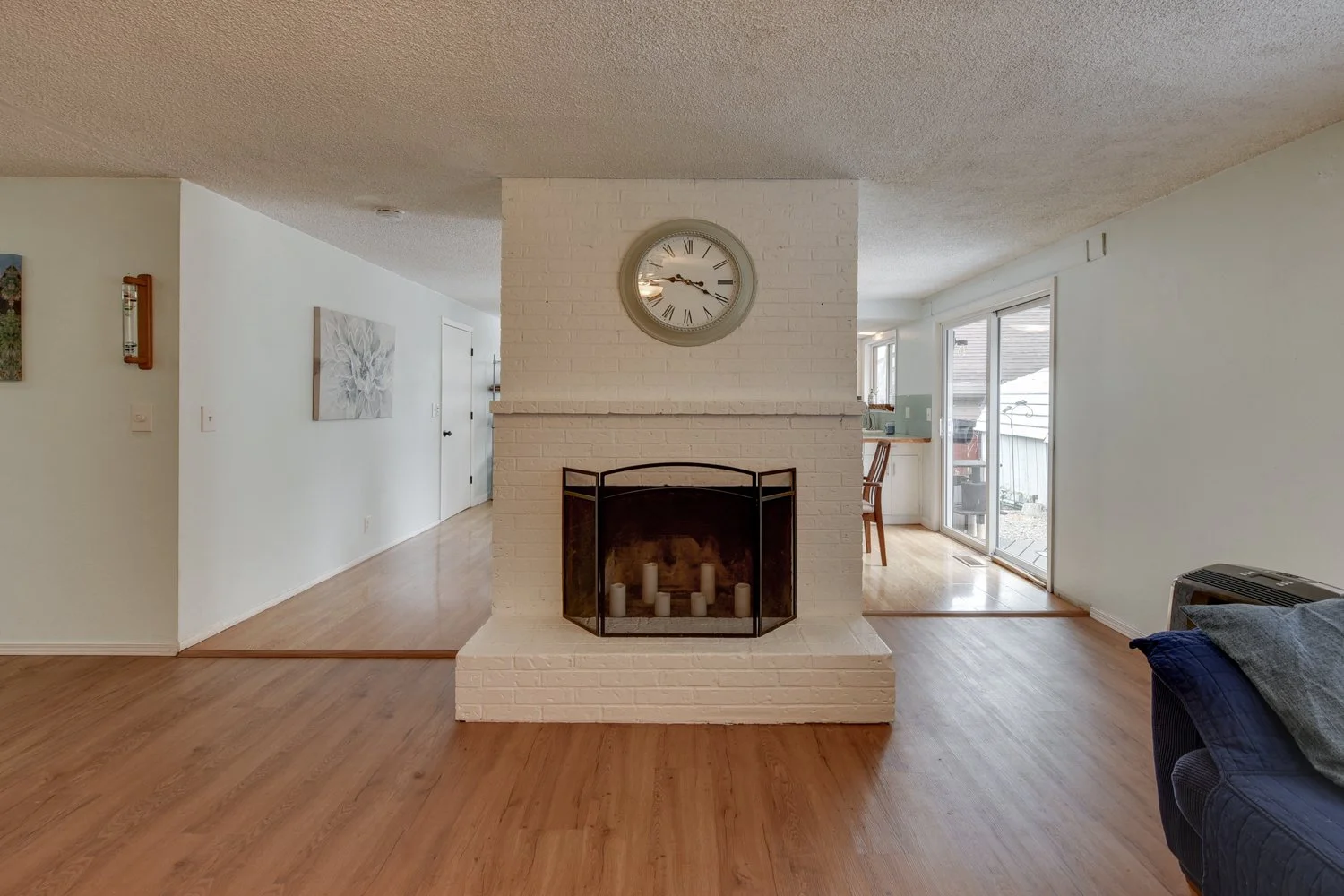 Living room fireplace at 4995 SE Ina Ave in Milwaukie, Oregon