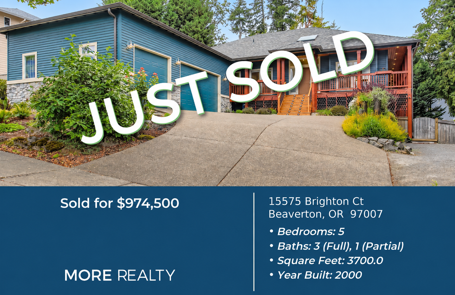 Sold home at 15575 Brighton Ct in Beaverton, Oregon, represented by Cary Hart of Hart of Portland Homes