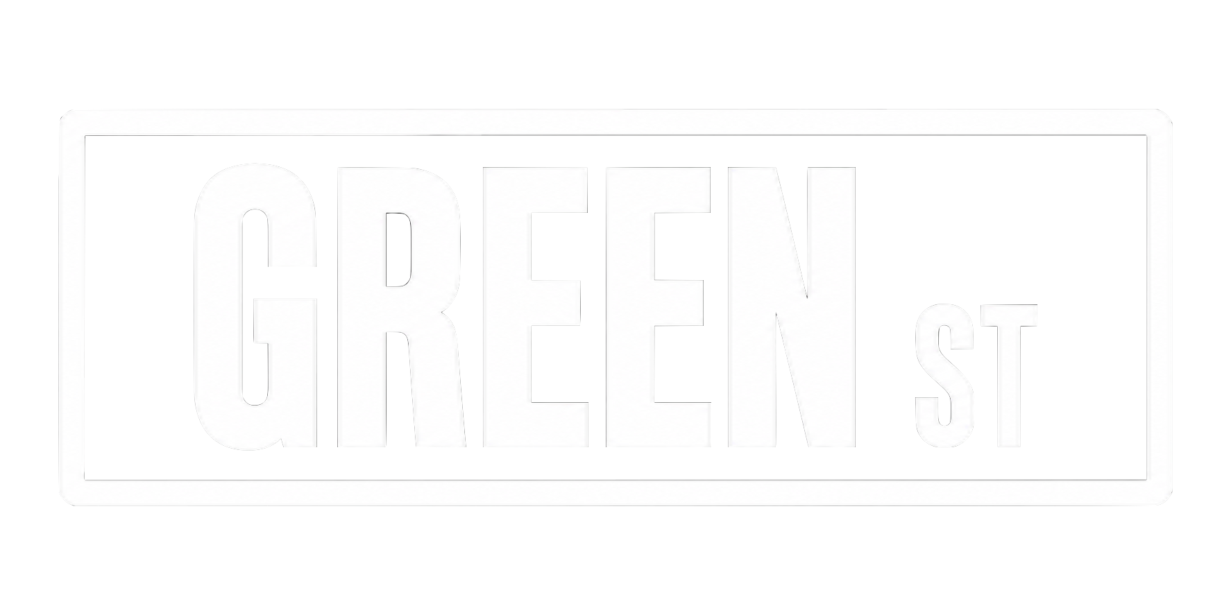 Street sign reading 'Green St' in black and white.