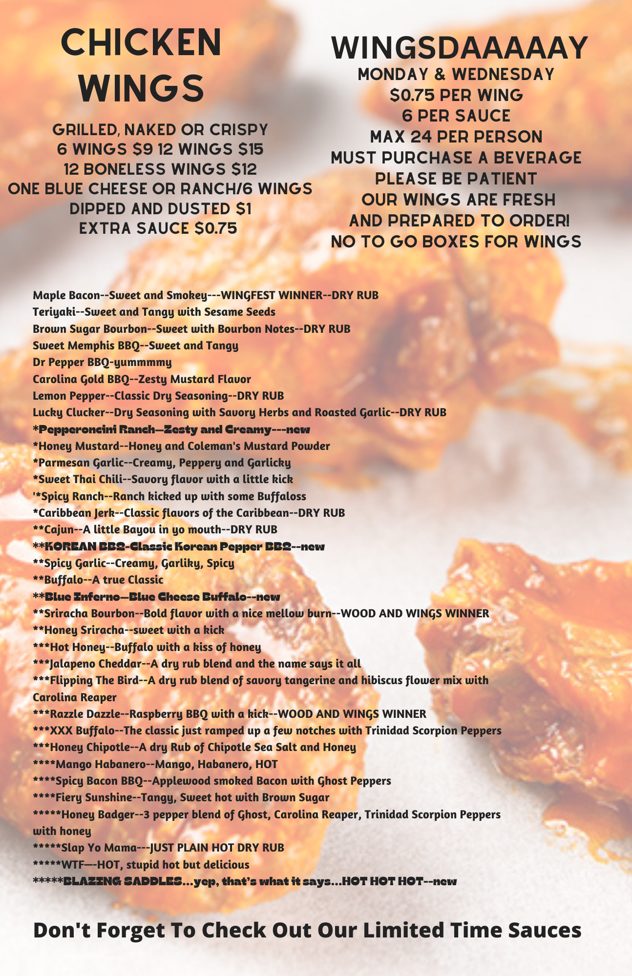 Chicken Wings menu Limanskis Pub