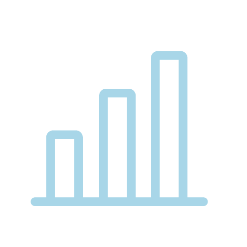 A blue bar graph with four ascending bars on a black background.