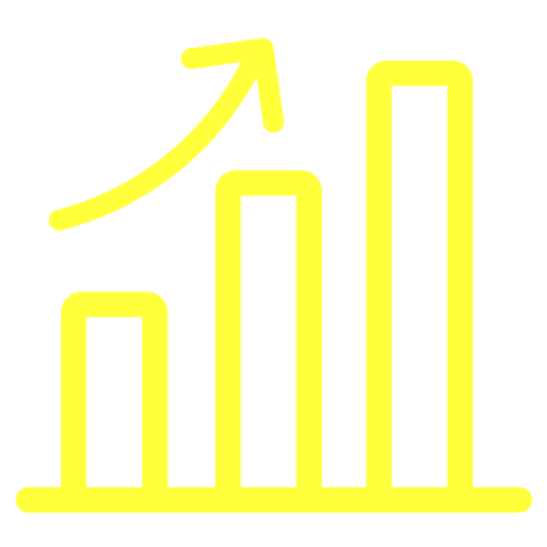 Yellow line chart with upward trend on a black background.