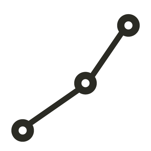 A simple black line graph with three points connected by lines, trending upward.