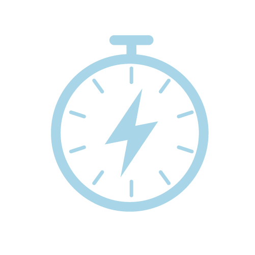 Light blue stopwatch icon with a lightning bolt symbol in the center.