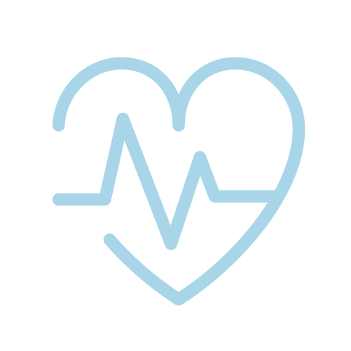 Outline of a heart with a heartbeat line inside.