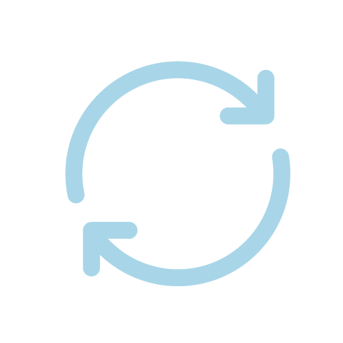 Light blue recycling symbol with two arrows forming a circle.