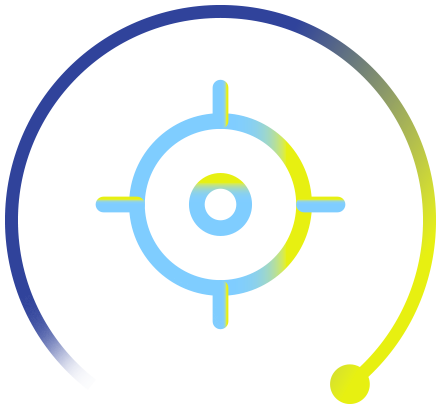 A digital illustration of a blue and yellow abstract robot or machine with geometric shapes.