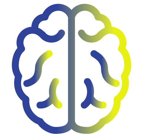 A logo with a stylized blue gear on the left side and a yellow gear on the right side.
