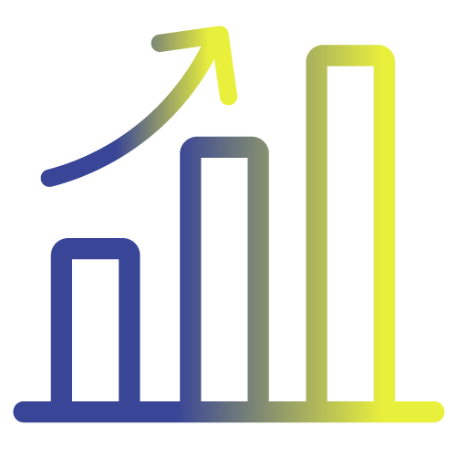 A bar graph with blue and yellow bars on a black background