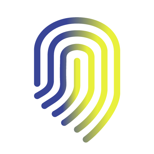 A colorful abstract design with shades of blue, yellow, and green, featuring curved and angular shapes.