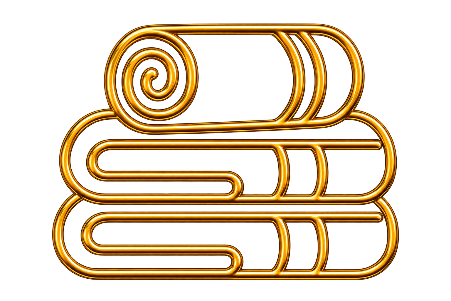 Neon sign of a stack of three brown towels with a rolled towel on top.