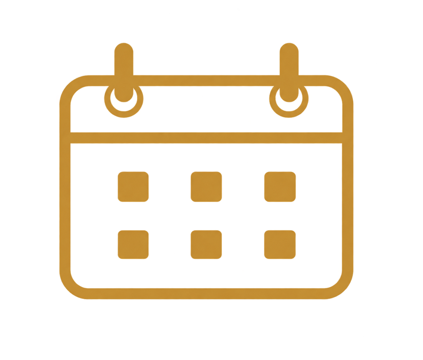A yellow calendar icon with a brown outline, hanging by two hooks on a string.