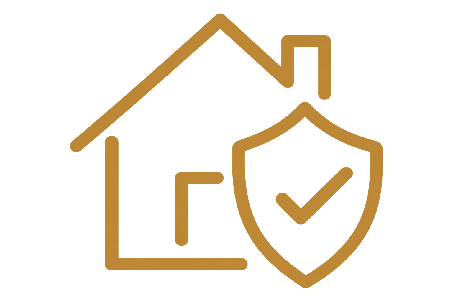 An icon of a house with a shield and checkmark, symbolizing home security or protection.