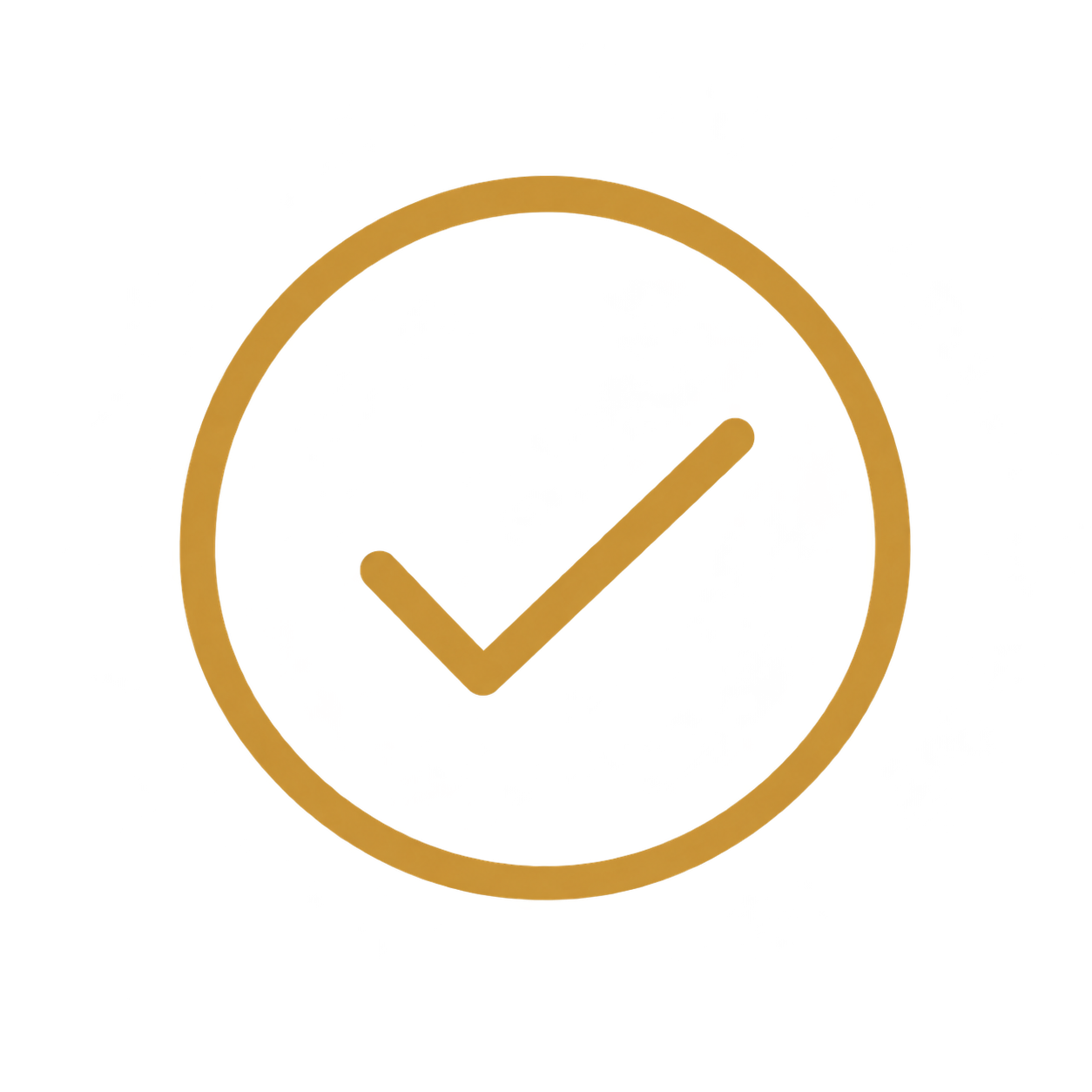 Icon of a navy blue dollar bill with a semicircular arc along the top and a check mark inside, outlined in gold, on a black background.