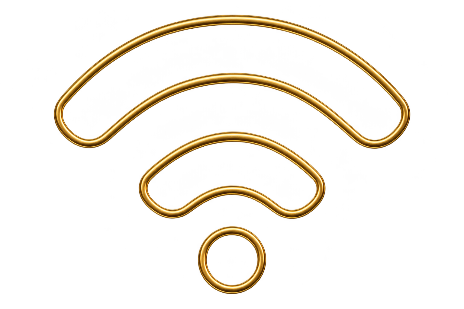 Gold wire-frame of a Wi-Fi signal icon on a dark background.