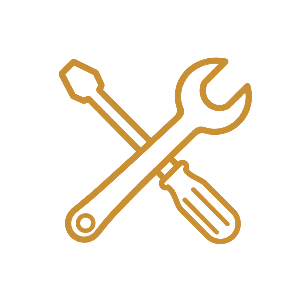 Neon sign of crossed wrench and screwdriver.