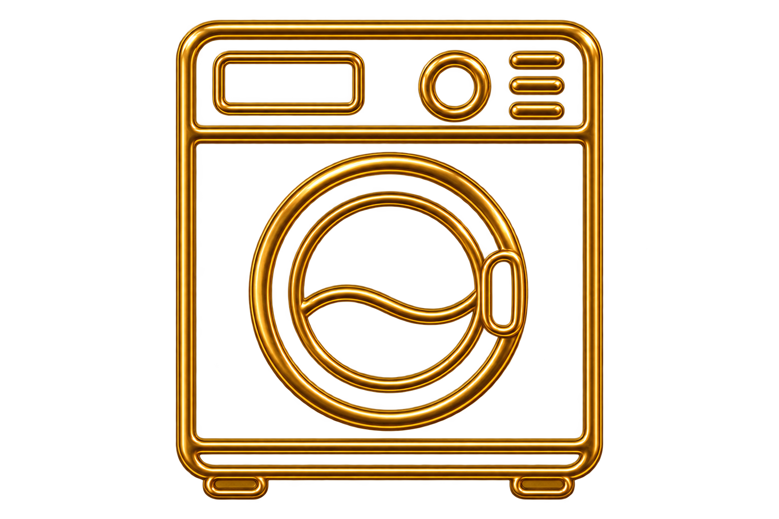 Neon-style depiction of a washing machine in gold color.