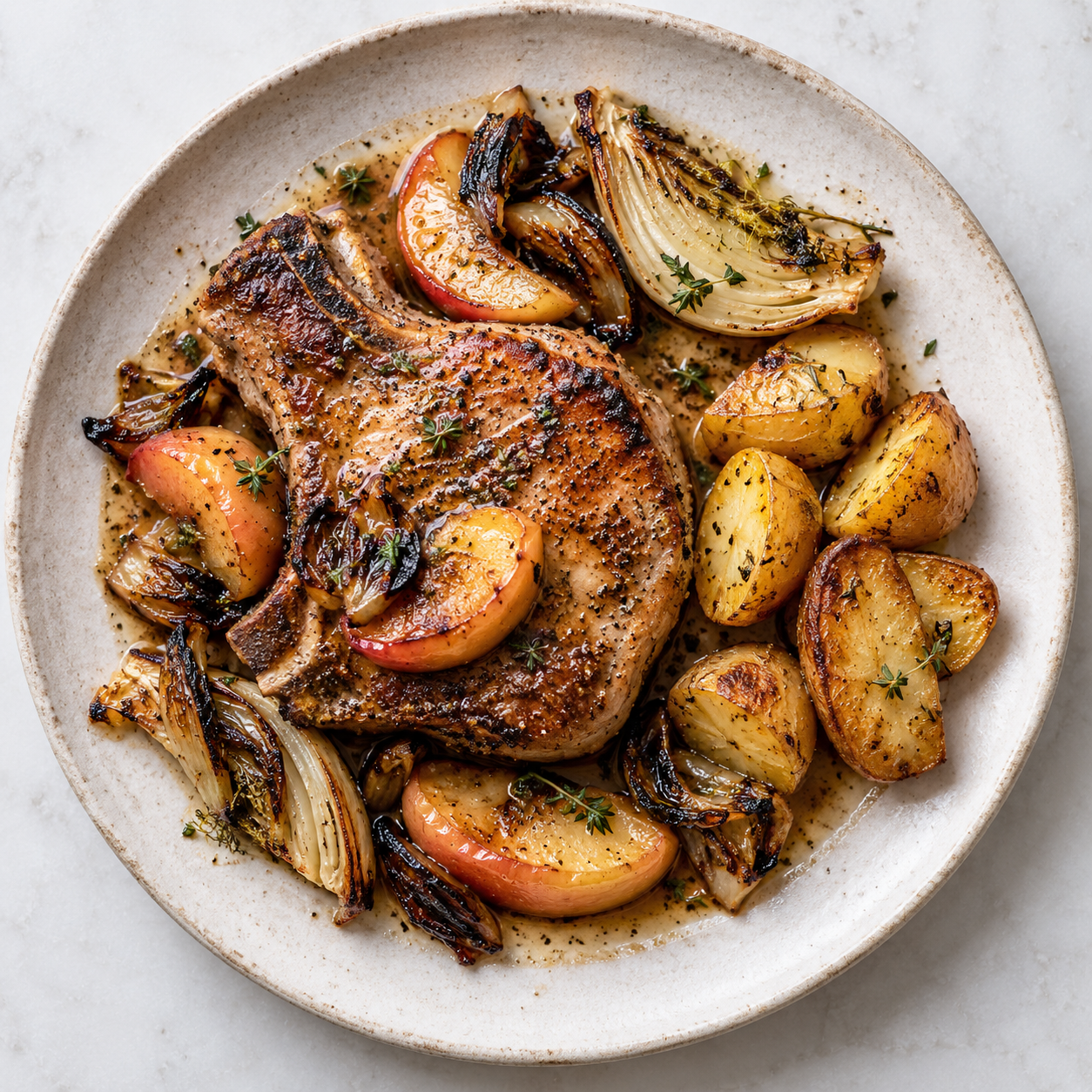 Apple and Burnt Fennel Baked Pork Chop