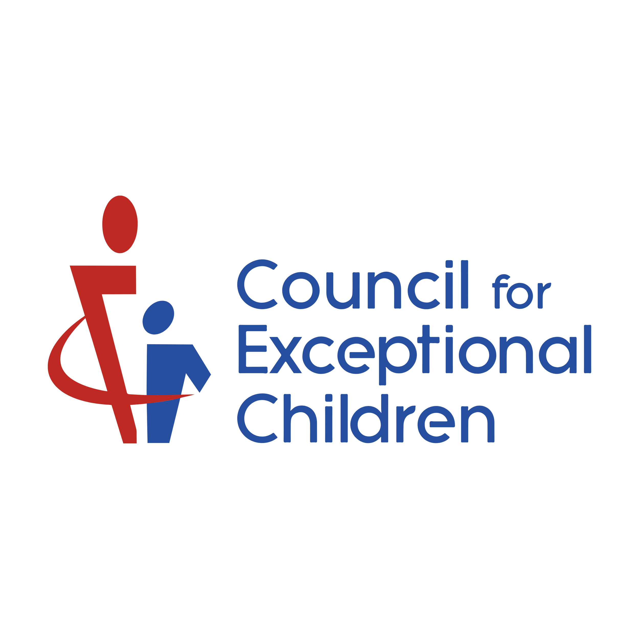 Logo of the Council for Exceptional Children, featuring a stylized red and blue abstract human figure and blue text.
