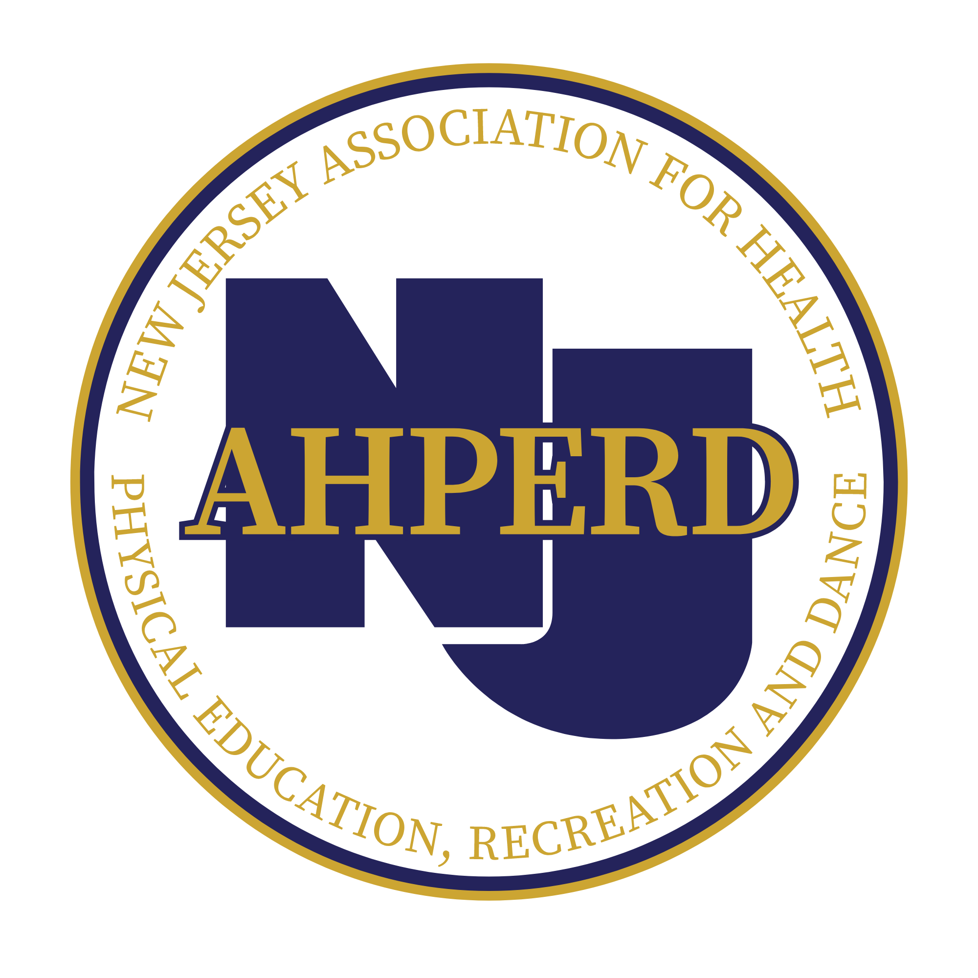 Close up of a circular seal or badge with text 'New Jersey Association for the Advancement, Recreation and Education' and the word 'AHERD' in the center.