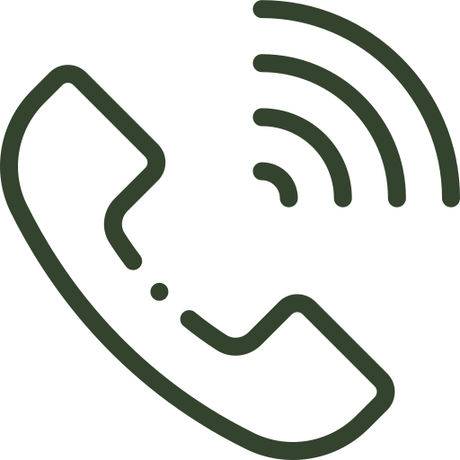 Icon of a telephone receiver with signal waves indicating a phone call.