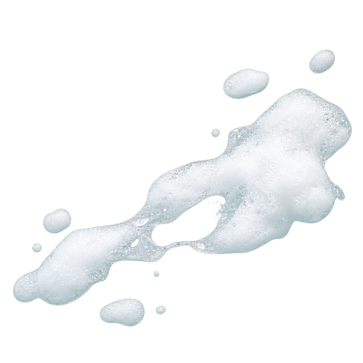 Hvid skum eller bobler af mousse med små bobler, spredt ud over en gennemsigtig overflade.