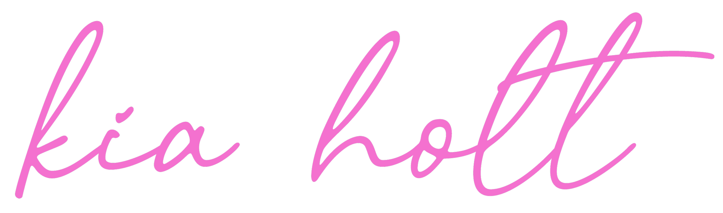 Neon pink cursive text on black background that says 'kiá hot'.