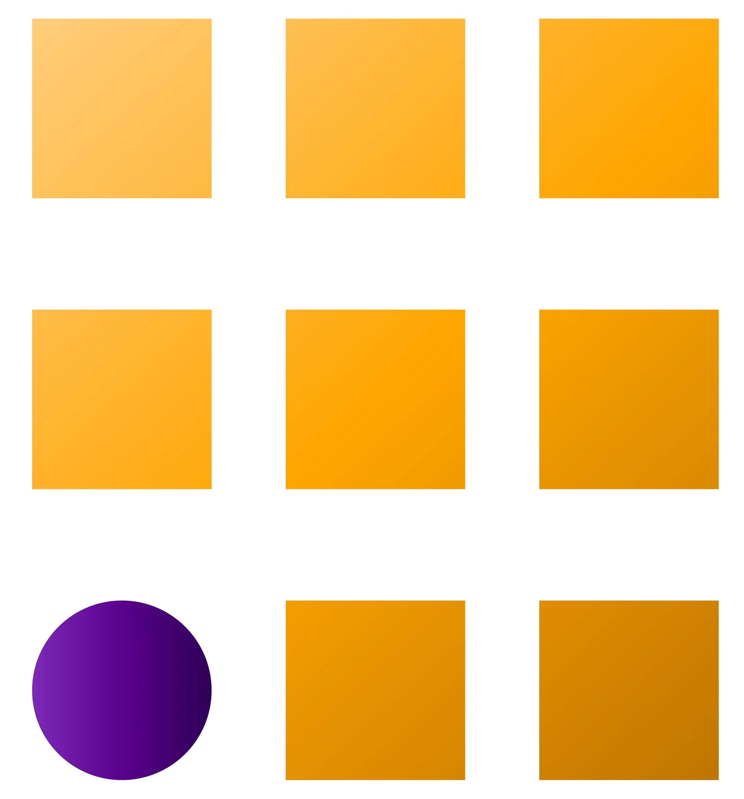 Color gradient squares arranged in a grid pattern, with a large purple circle in the bottom left corner of the image.