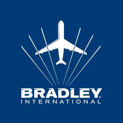 Logo for Bradley International airport. White knockout type on a navy background.